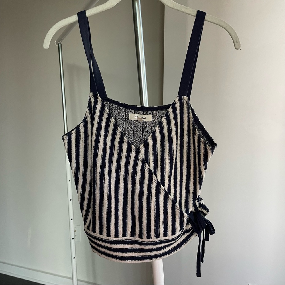 Madewell Navy and White Striped Wrap Top